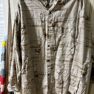 Columbia Tan Casual Button Down Shirt with Striped Pattern